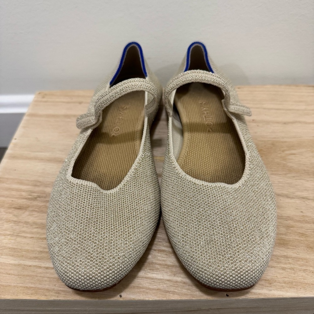 Rothy's The Square Mary Jane Beige Gardenia‎ Shimmer Flats 7.5 - Picture 6 of 6